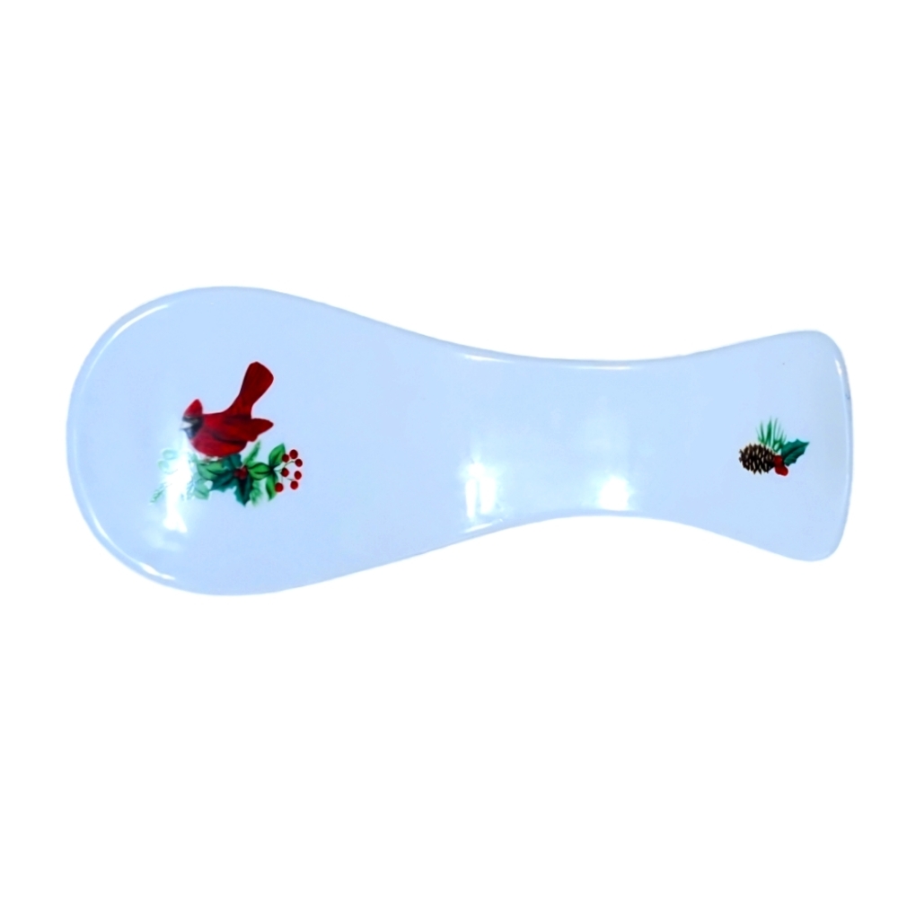 Royal Norfolk Vintage Red Cardinal Spoon Rest Christmas Holly